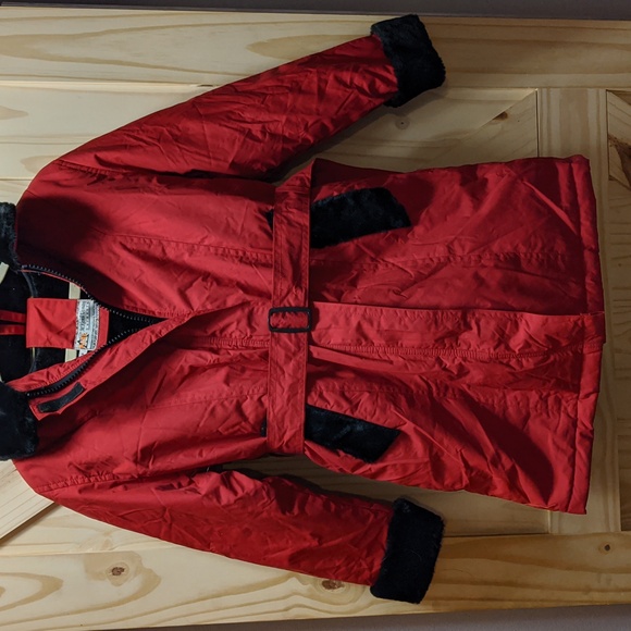 Red Ski Coat with Black Faux Fur - Picture 4 of 10